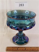 Iridescent Blue Carnival Glass Compote