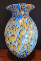 12 INCH ART GLASS VASE - SMALL CHIP ON LIP