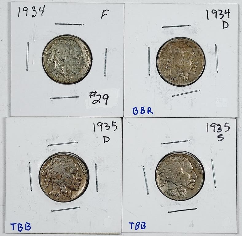 1934,1934-D, 1935-D & 1935-S  Buffalo Nickels VG-F