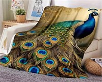 60" x 51" Soft Peacock Pattern Blanket