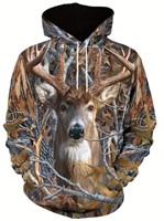 LG/XL Men's Casual Pullover Hoodie with 3D Deer