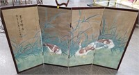 LARGE VINTAGE CHINESE 4 PANEL PAINTED SCREEN