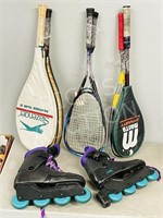 2 tennis, 4 squash racquets & rollerblades