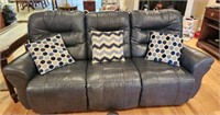 Gorgeous Blue Leather Like Double Recliner Couch