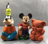 Disney piggy bank and water bottle with figure