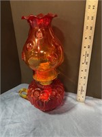 Vintage Amberina moon and star oil lamp