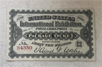1876 "INTERNATIONAL EXPO, PHILDELPHIA" ADMISSION