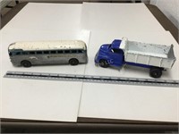 Die cast truck and Greyhound bus