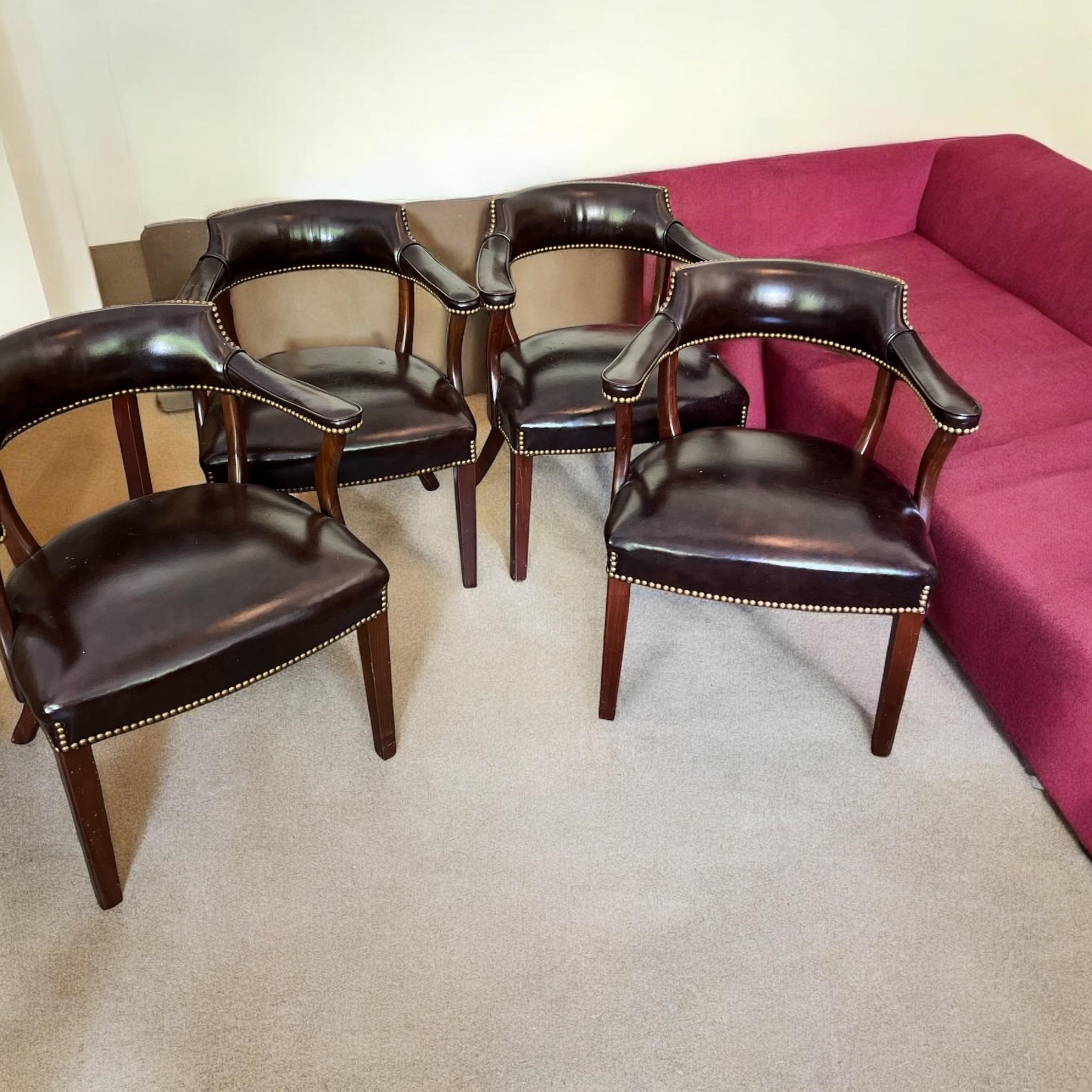 4 Leather Barrel Back Chairs by Gregson Mfg