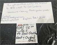$75.00 Gift Certificate to Gall Gardens