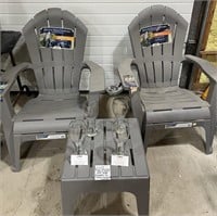 2 Adirondack Resin Chairs, Side Table & 4 Beer