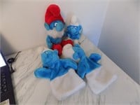4 Vintage Smurf Plushies, 2 Are Puppets