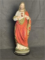 VTG Chalkware Jesus/Sacred Heart Statue, 17" h.