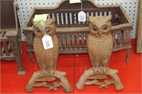 Antique Owl Andirons  9-1/4"W x 11-1/2"D x 15"H