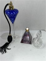 3 PERFUME BOTTLES: WATERFORD & ART GLASS