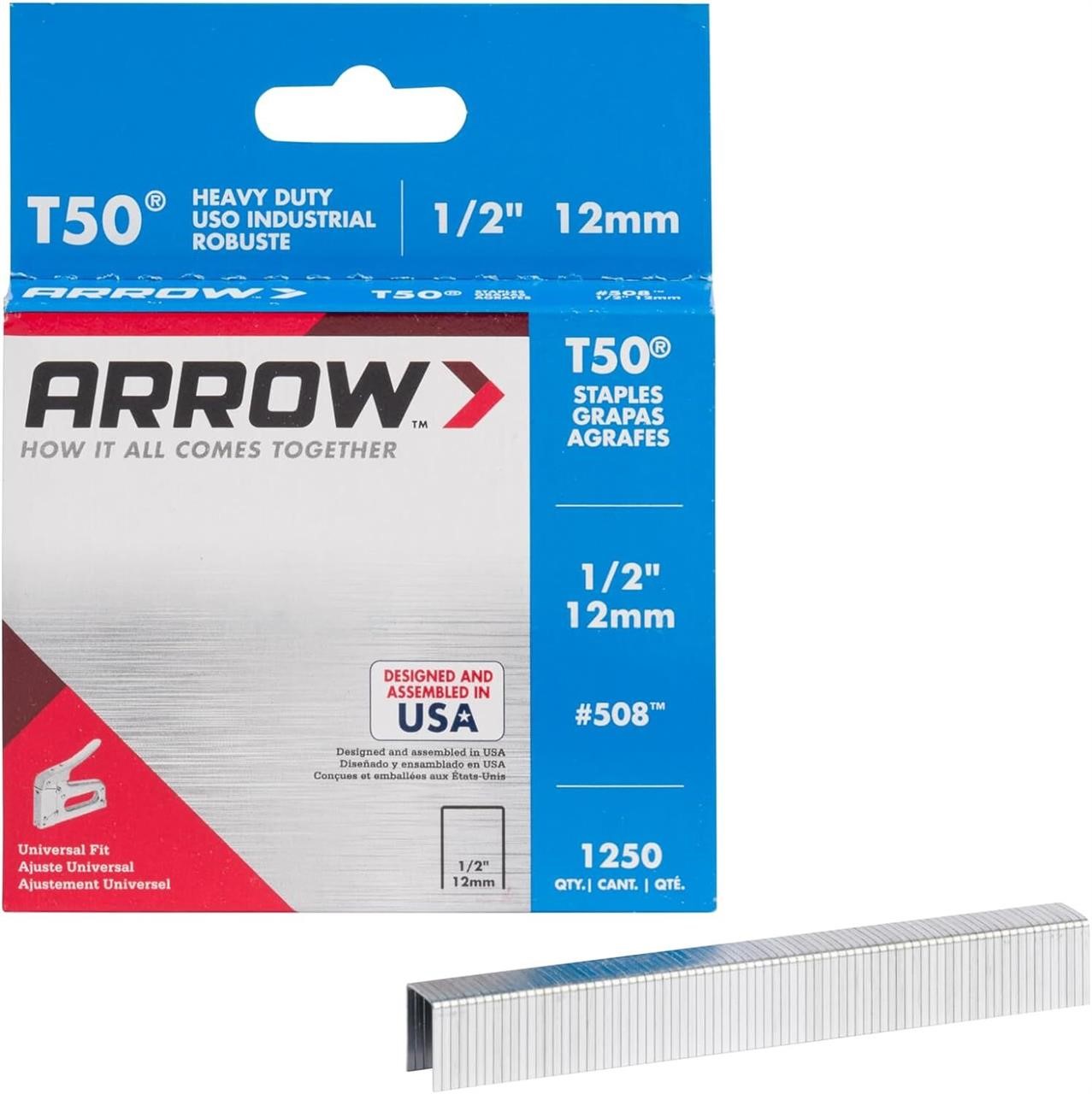 Arrow 508 T50 1/2-Inch Staples  1250Ct