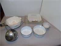 4 Nesting Bowls w lids, Corelle Casserole w handle