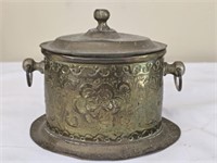 Antique Hammered Brass Decorative Box w Lid