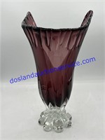 Cranberry and Clear V-Back Vase