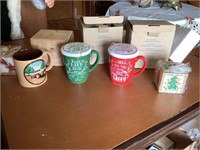 3 new Christmas mugs in boxes with candles