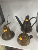 Antique miner lamp & brass bell