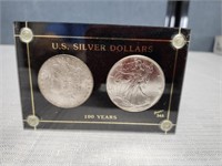 Slabbed Pair of US Silver Dollars 1890 1990