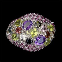 Natural Amethyst Peridot Sapphire Ring