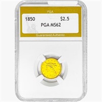 1850 $2.50 Gold Quarter Eagle PGA MS62