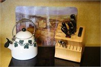 Tea Pot, Knife Holder & Cutting Board