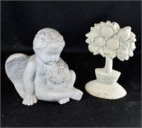 GARDEN CAST IRON TREE, RESIN ANGEL