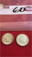 2- 1964 Kennedy silver half dollars