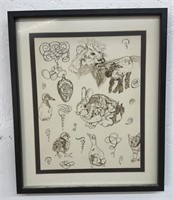 (F) Framed Original Drawing 
H: 19 in W: 16 in