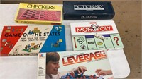 Lot of 5 Board Games: Checkers, Monopoly,
