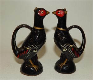Vintage Black Pheasants Redware Pottery