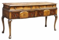 ENGLISH GEORGIAN STYLE BURLED WALNUT SIDEBOARD