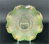 Embroidered Mums ruffled bowl w/ribbed back