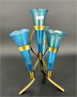 Stretch Glass 4 lily epergne - celeste blue