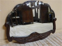 Floral Carved Oak Shaped Beveled Wall Mirror.
