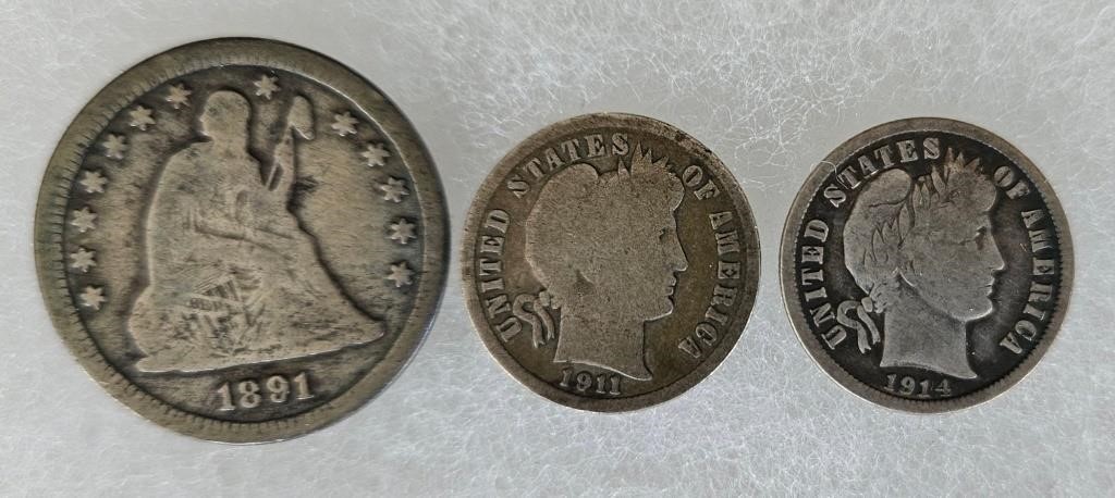 1891 US Quarter and 1911 & 1914 US Dimes