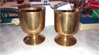 Pair of heavy machined brass mini cups/ egg cups