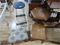 >Wooden Step Stool, 2- Foot Stools & Small Table