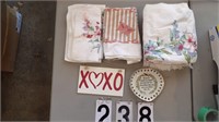 Hand Towels, Table Cloth, Plate and Sign
