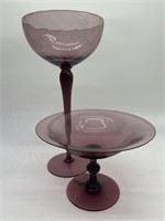 (2) Amethyst Glass Compote & Tall Candleholder