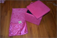 Pink laundry bag and cubed stool