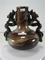 DRAGON HANDLED GLAZED POTTERY VASE