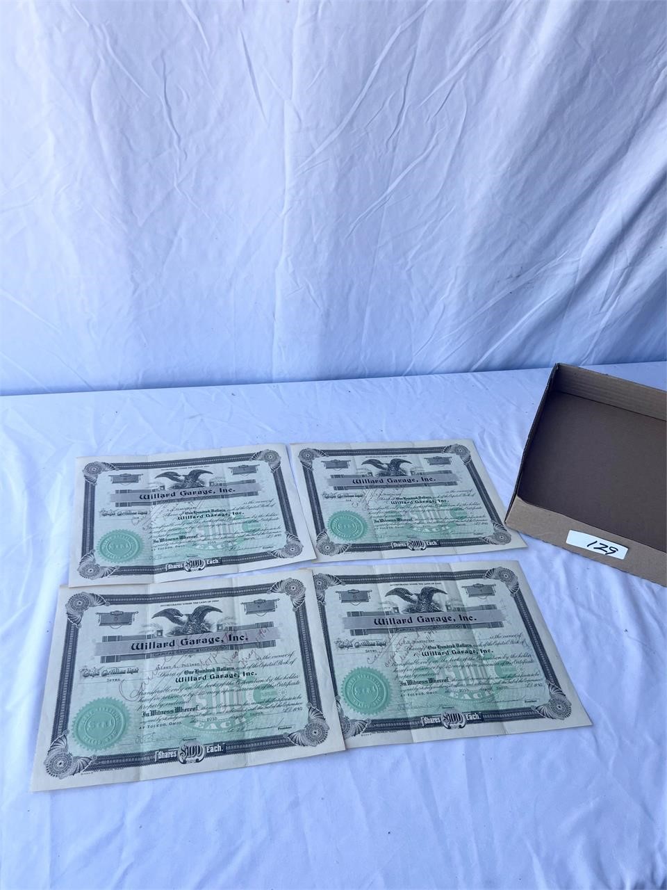 4 Willard Garage Toledo Stock Certificates