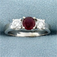 Natural Ruby and Diamond Three stone Ring in 14k W