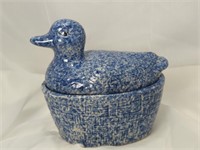 Vintage Ceramic Blue Spongeware Nesting Duck in a