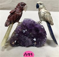 350 - CARVED BIRDS W/ AMETHYST FIGURINE (A79)