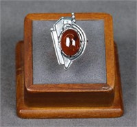 Modernist Sterling Silver & Amber Ring